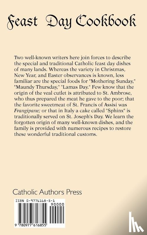 Burton, Katherine, Ripperger, Helmut - Feast Day Cookbook; The Traditional Catholic Feast Day Dishes of Many Lands