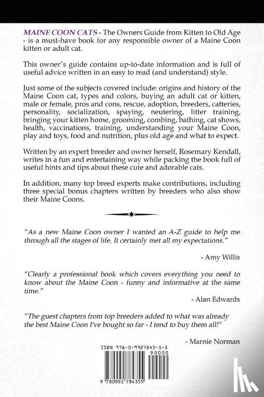 Kendall, Rosemary - Maine Coon Cats: The Owners Guide from Kitten to Old Age