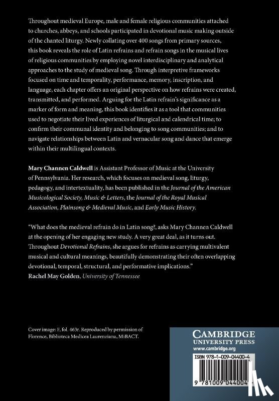 Caldwell, Mary Channen (University of Pennsylvania) - Devotional Refrains in Medieval Latin Song