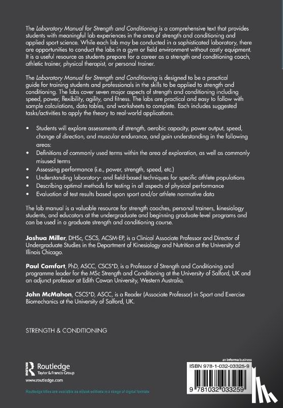 Miller, Joshua, Comfort, Paul (University of Salford, McMahon, John (University of Salford - Laboratory Manual for Strength and Conditioning