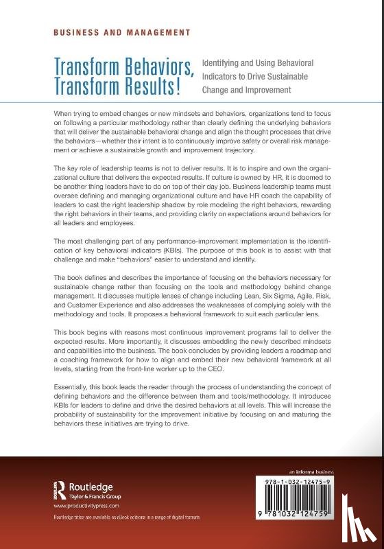 Jones, Morgan, Butler, ew, Plenert, Gerhard - Transform Behaviors, Transform Results!