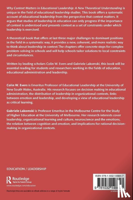 Evers, Colin (University of New South Wales), Lakomski, Gabriele (University of Melbourne - Why Context Matters in Educational Leadership