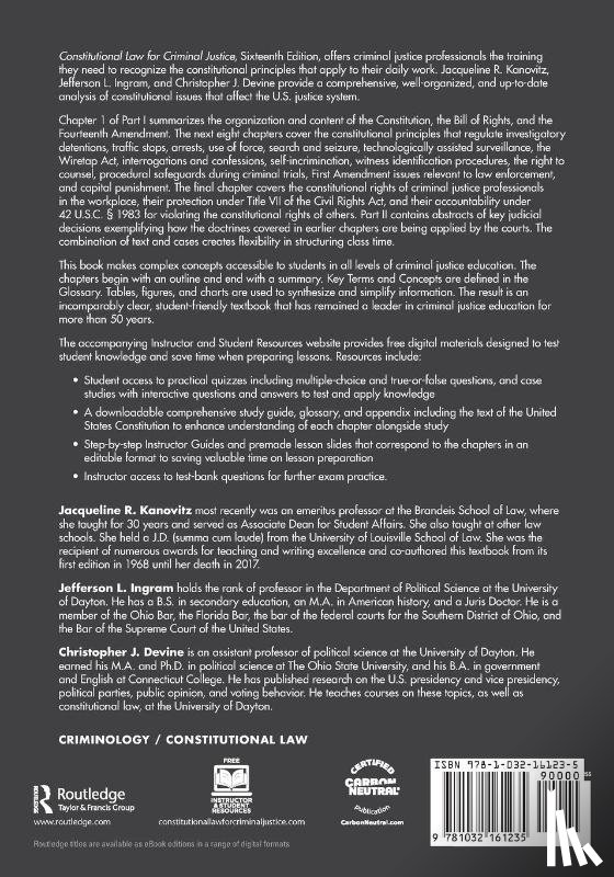 Kanovitz, Jacqueline R. (Emeritus Professor of Brandeis School of Law, Ingram, Jefferson L., Devine, Christopher J. - Constitutional Law for Criminal Justice