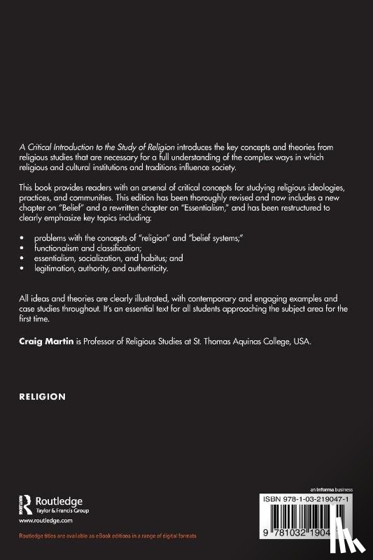 Martin, Craig - A Critical Introduction to the Study of Religion