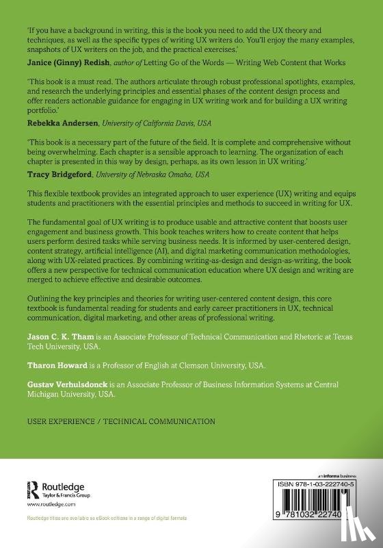 Tham, Jason C.K. (Texas Tech University, Howard, Tharon (Clemson University, Verhulsdonck, Gustav (Central Michigan University - UX Writing