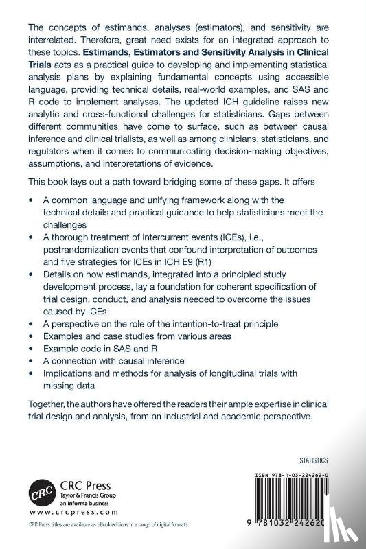Mallinckrodt, Craig, Molenberghs, Geert, Lipkovich, Ilya (Quintiles, Ratitch, Bohdana (Eli Lilly Cananda - Estimands, Estimators and Sensitivity Analysis in Clinical Trials