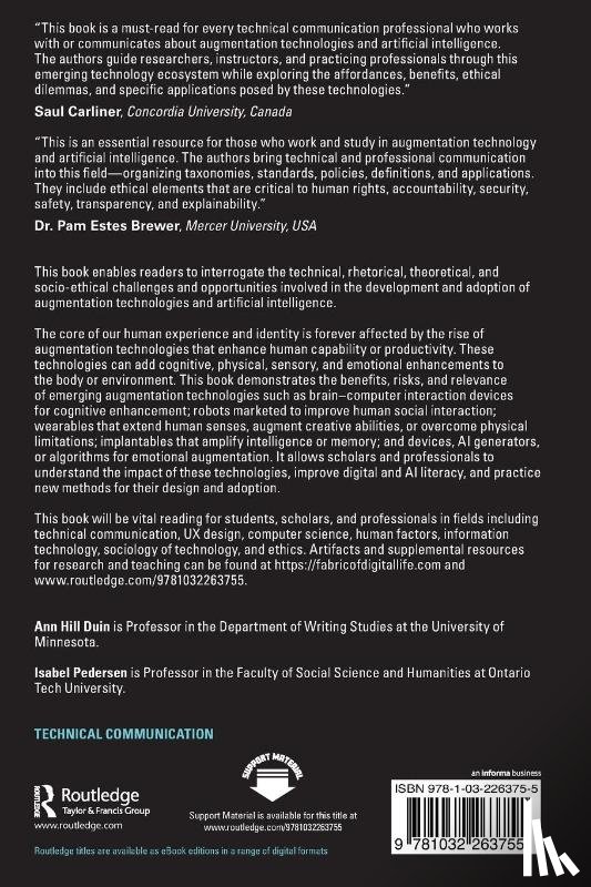 Duin, Ann Hill (University of Minnesota, Pedersen, Isabel (University of Ontario Institute of Technology - Augmentation Technologies and Artificial Intelligence in Technical Communication