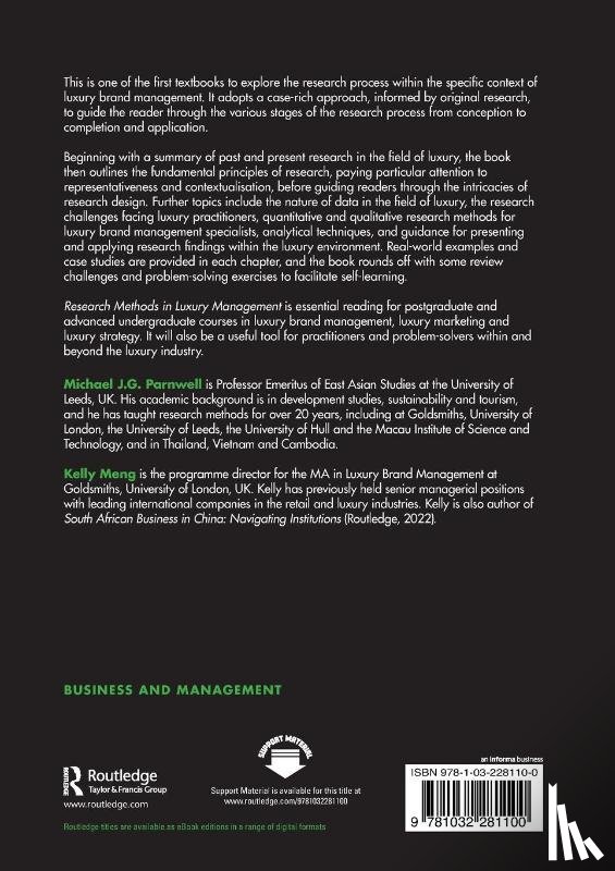 Parnwell, Michael J. G. (University of Leeds, Meng, Kelly (Goldsmiths - Research Methods in Luxury Management