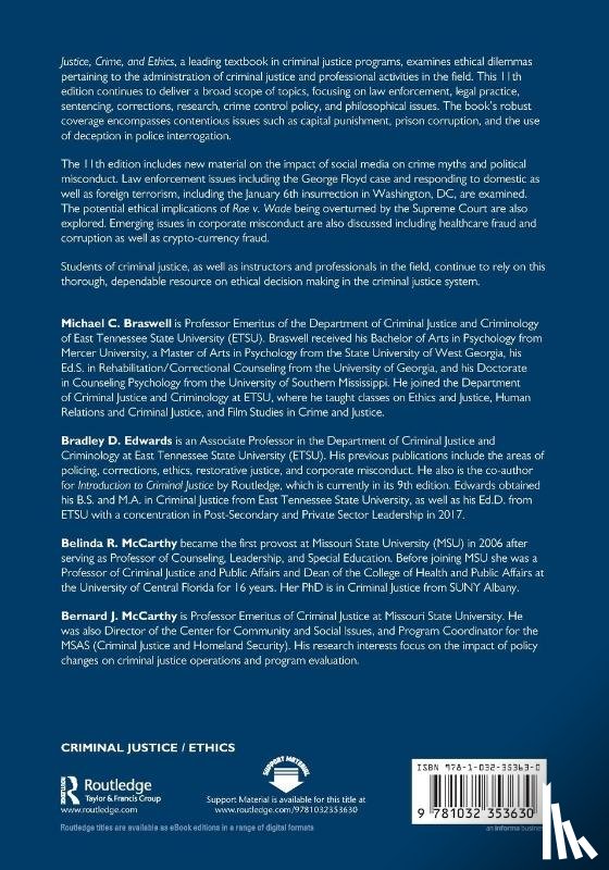 Braswell, Michael C. (Professor Emeritus, Edwards, Bradley D., McCarthy, Belinda R. (Missouri State University, McCarthy, Bernard J. - Justice, Crime, and Ethics