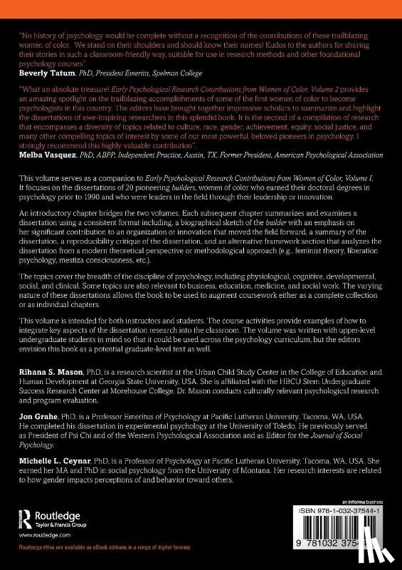  - Early Psychological Research Contributions from Women of Color, Volume 2