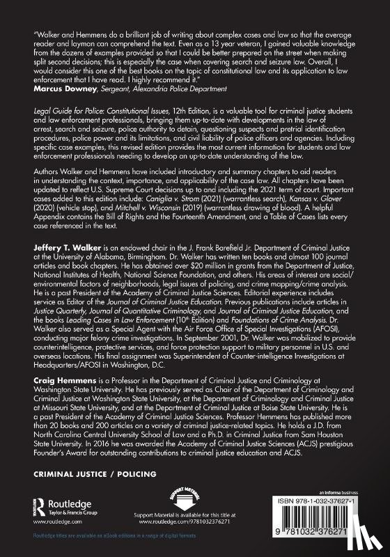 Walker, Jeffery T. (University of Arkansas at Little Rock, Hemmens, Craig (Washington State University - Legal Guide for Police