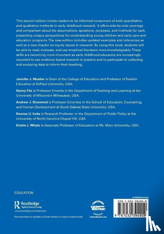 Mueller, Jennifer J. (DePaul University, File, Nancy (University of Wisconsin-Milwaukee, Stremmel, Andrew J. (School of Education, Iruka, Iheoma U. (Department of Public Policy - Understanding Research in Early Childhood Education