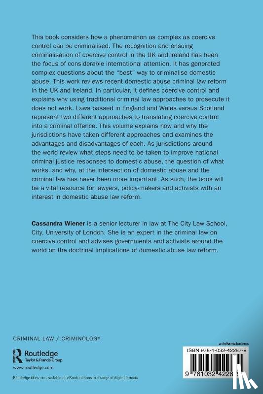 Wiener, Cassandra (Senior Lecturer - Coercive Control and the Criminal Law