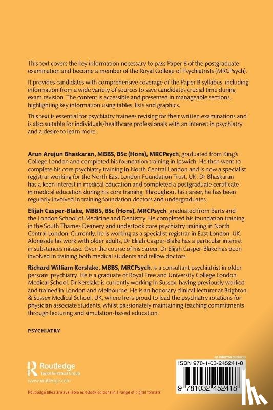 Bhaskaran, Arun, Casper-Blake, Elijah, Kerslake, Richard William (Pulborough - Revision Guide for MRCPsych Paper B