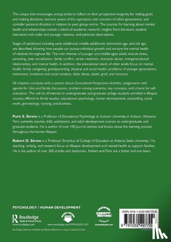 Strom, Paris S, Strom, Robert D. (Arizona State University) - Mental Health and Relationships from Early Adulthood through Old Age