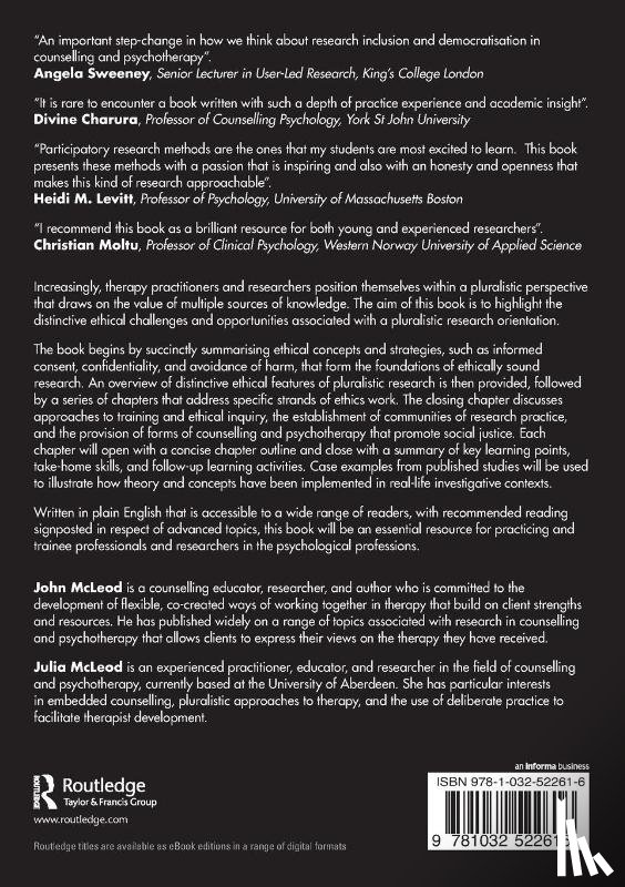 McLeod, John (Emeritus Prof. of Counselling, McLeod, Julia (Lecturer in Counselling - Ethics in Participatory Research on Counselling and Psychotherapy
