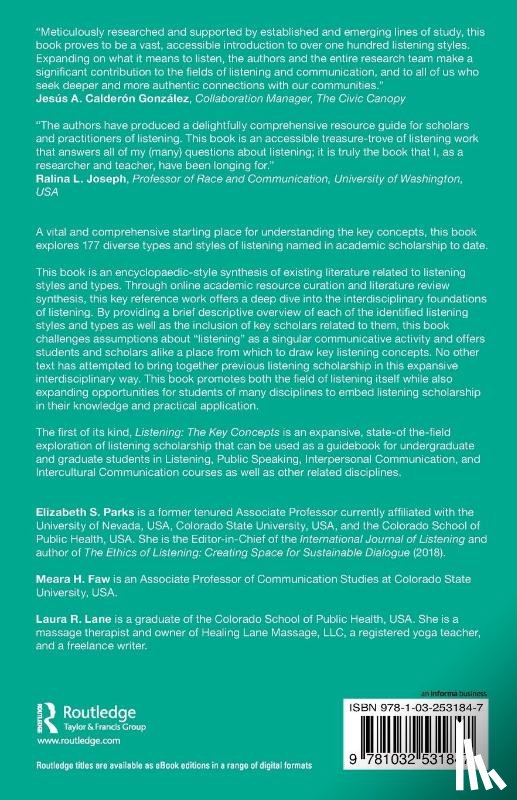 Parks, Elizabeth S. (Colorado Mountain College, Faw, Meara H. (Colorado State University, Lane, Laura R. (Colorado State University - Listening