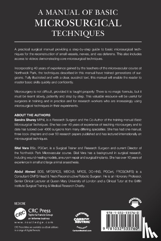 Shurey, Sandra, Vara, Sital, Ahmed, Abdul - A Manual of Basic Microsurgical Techniques