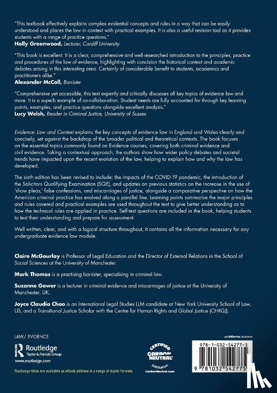 Mcgourlay, Claire, Thomas, Mark, Gower, Suzanne - Evidence: Law and Context