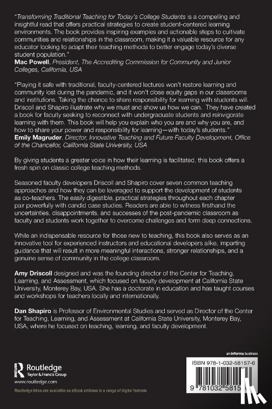 Driscoll, Amy, Shapiro, Dan - Transforming Traditional Teaching for Today's College Students