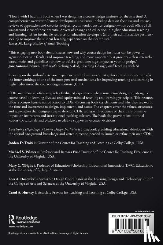 Troisi, Jordan D., Palmer, Michael S., Wright, Mary C., Hostetler, Lori A. - Developing High-Impact Course Design Institutes