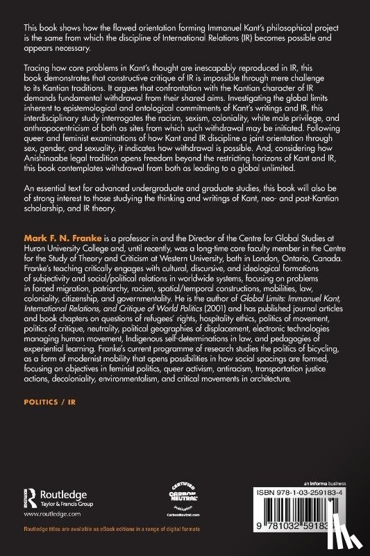 Franke, Mark F. N. (Huron University College - Withdrawal from Immanuel Kant and International Relations