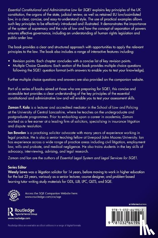 Kala, Zaman F., Bowden, Ian - Essential Constitutional and Administrative Law for SQE1