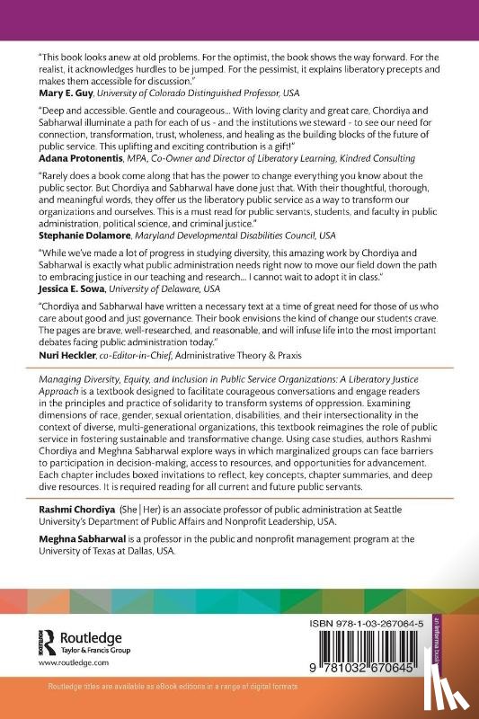 Chordiya, Rashmi (Seattle University, Sabharwal, Meghna (The University of Texas at Dallas - Managing Diversity, Equity, and Inclusion in Public Service Organizations