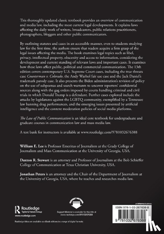 Lee, William E. (University of Georgia, Stewart, Daxton R. (Texas Christian University, Peters, Jonathan - The Law of Public Communication