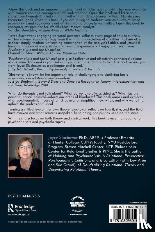 Slochower, Joyce (New York University Postdoctoral Program in Psychotherapy and Psychoanalysis - Psychoanalysis and the Unspoken