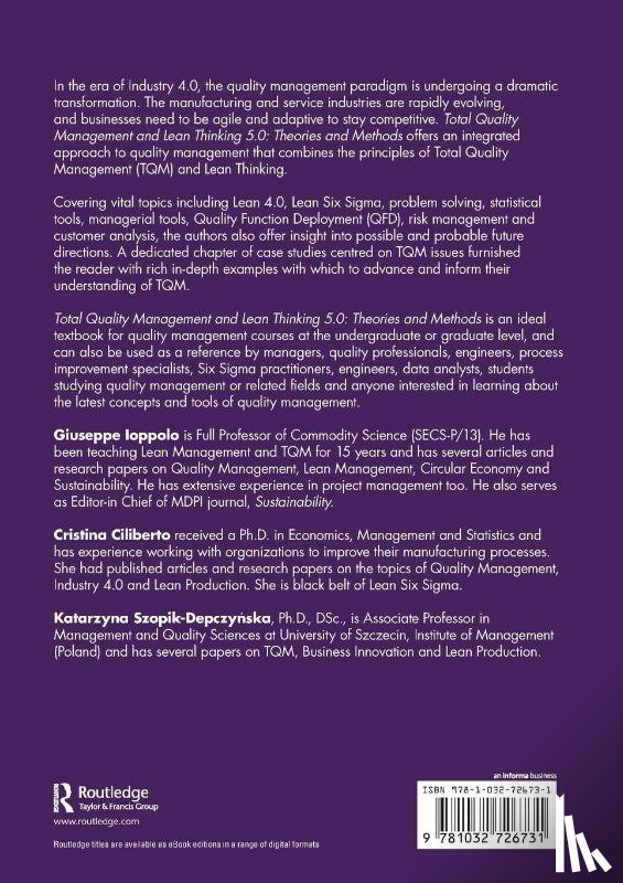 Ioppolo, Giuseppe, Ciliberto, Cristina, Szopik-Depczynska, Katarzyna - Total Quality Management and Lean Thinking 5.0