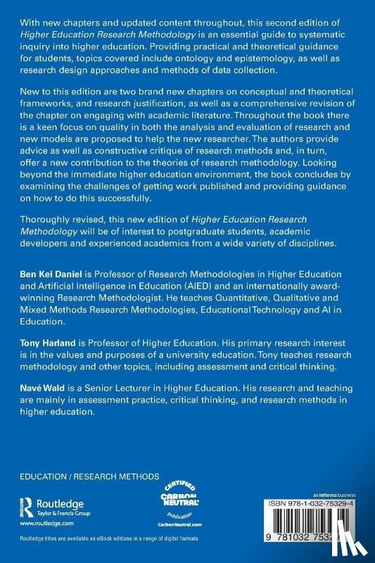 Daniel, Ben Kei (University of Otago, Harland, Tony (University of Otago, Wald, Nave (University of Otago - Higher Education Research Methodology