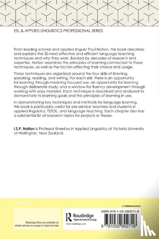 Nation, I.S.P. (Victoria University of Wellington - The Twenty Most Effective Language Teaching Techniques