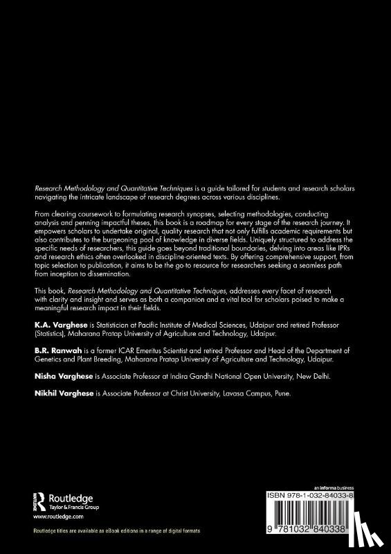Varghese, K.A. (Rajasthan College of Agri), Ranwah, B.R. (MPUAT, Varghese, Nisha (IGNOU Delhi), Varghese, Nikhil (Christ University - Research Methodology and Quantitative Techniques