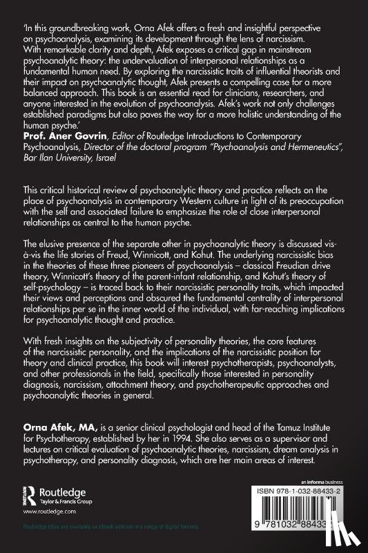 Afek, Orna (Tamuz Institute for Psychotherapy - Psychoanalysis Through the Lens of Narcissism