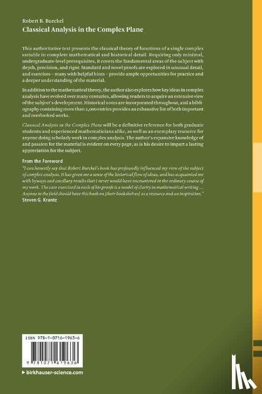 Burckel, Robert B. - Classical Analysis in the Complex Plane