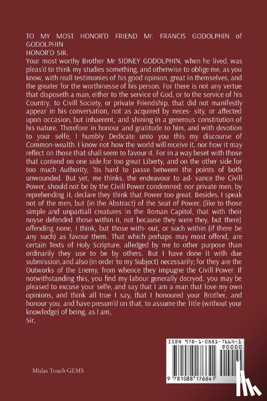 Hobbes, Thomas - Leviathan - THE MATTER, FORME, & POWER OF A COMMON-WEALTH ECCLESIASTICAL AND CIVILL