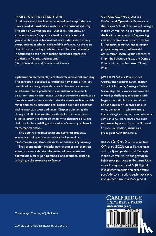 Cornuejols, Gerard (Carnegie Mellon University, Pena, Javier (Carnegie Mellon University, Tutuncu, Reha - Optimization Methods in Finance