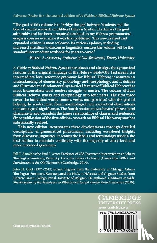 Arnold, Bill T. (Asbury Theological Seminary, Choi, John H. (Asbury Theological Seminary - A Guide to Biblical Hebrew Syntax