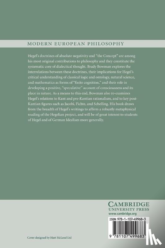 Bowman, Brady (Pennsylvania State University) - Hegel and the Metaphysics of Absolute Negativity
