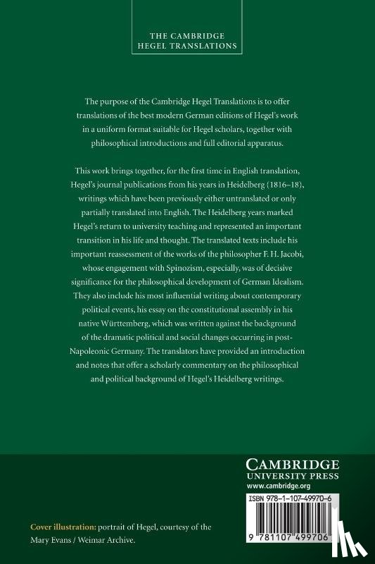 Hegel, Georg Wilhelm Fredrich - Georg Wilhelm Friedrich Hegel: Heidelberg Writings