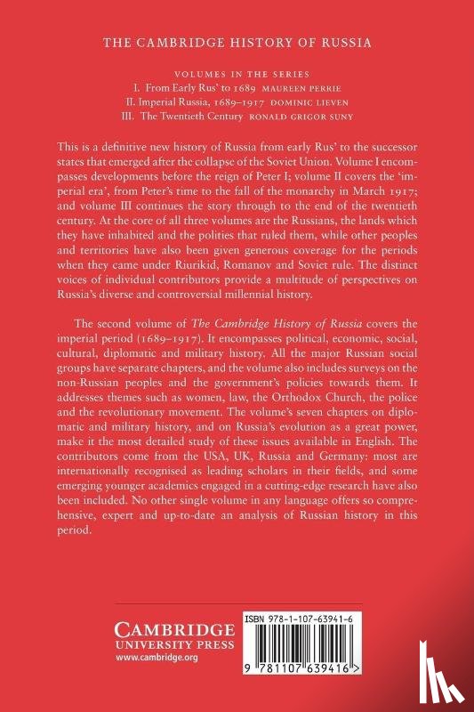  - The Cambridge History of Russia: Volume 2, Imperial Russia, 1689–1917