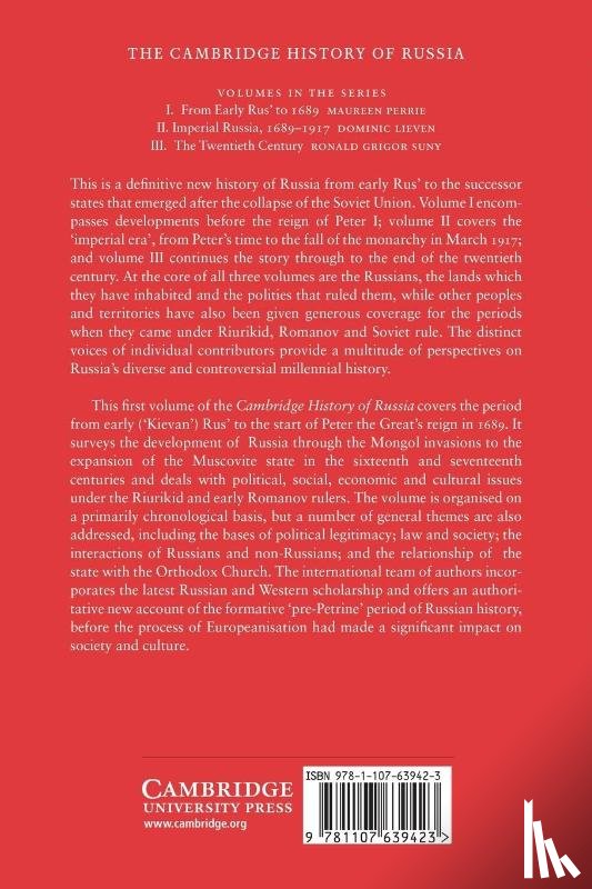 - The Cambridge History of Russia: Volume 1, From Early Rus' to 1689