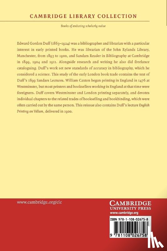 Duff, E. Gordon - Printers, Stationers and Bookbinders of London and Westminster in the Fifteenth Century