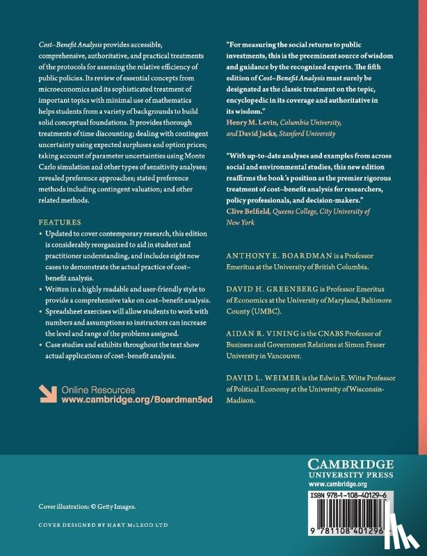 Boardman, Anthony E. (University of British Columbia, Greenberg, David H. (University of Maryland, Vining, Aidan R. (Simon Fraser University, Weimer, David L. (University of Wisconsin - Cost-Benefit Analysis