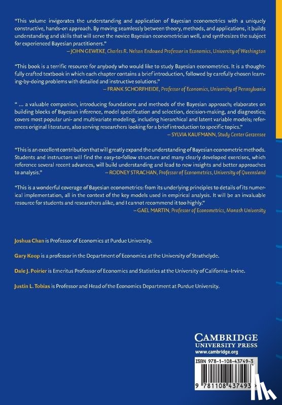 Chan, Joshua (Purdue University, Koop, Gary (University of Strathclyde), Poirier, Dale J. (University of California, Tobias, Justin L. (Purdue University - Bayesian Econometric Methods