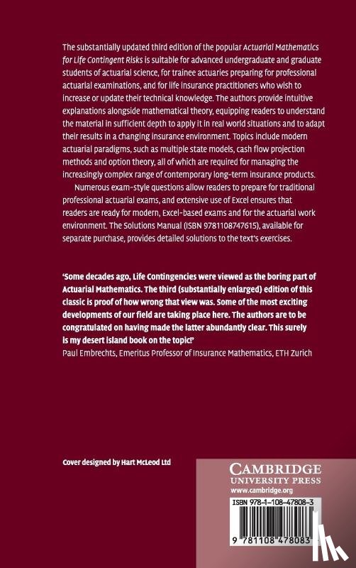 Dickson, David C. M. (University of Melbourne), Hardy, Mary R. (University of Waterloo, Waters, Howard R. (Heriot-Watt University - Actuarial Mathematics for Life Contingent Risks