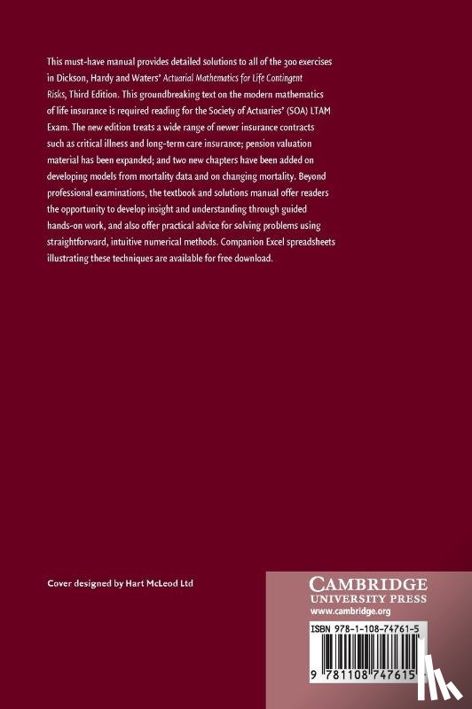 Dickson, David C. M. (University of Melbourne), Hardy, Mary R. (University of Waterloo, Waters, Howard R. (Heriot-Watt University - Solutions Manual for Actuarial Mathematics for Life Contingent Risks