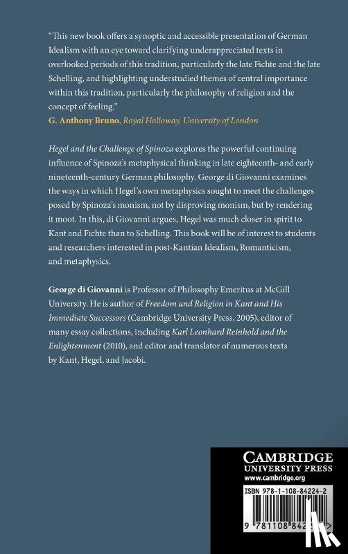 di Giovanni, George (McGill University - Hegel and the Challenge of Spinoza