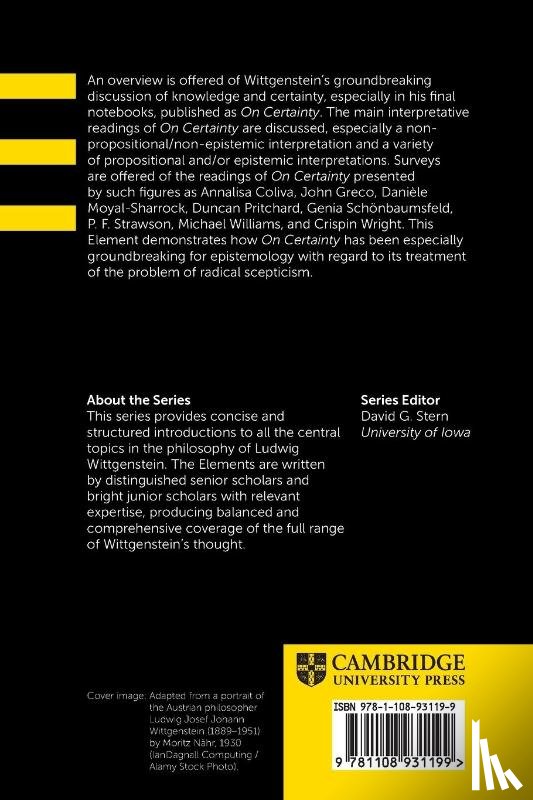Moyal-Sharrock, Daniele (University of Hertfordshire), Pritchard, Duncan (University of California - Wittgenstein on Knowledge and Certainty